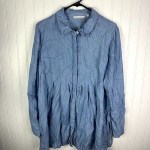 Soft Surroundings Blue Denim Pleated Button‎ down Top Size XL